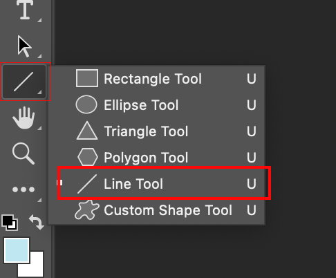 Tại giao diện chính của Photoshop, chọn công cụ Line Tool 